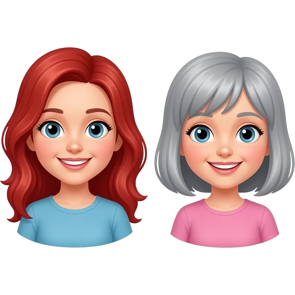 red head woman smiling and grey haired girl smiling emoji