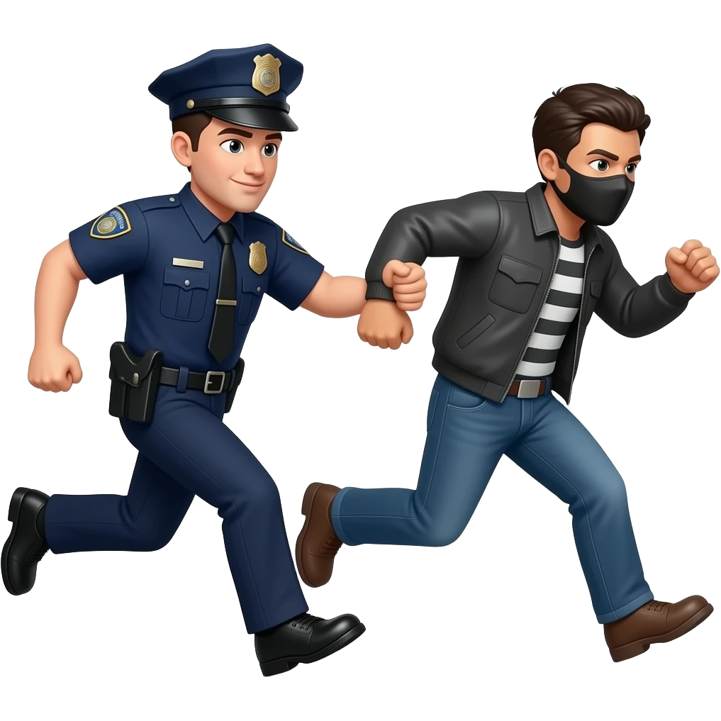 Police chasing masked robber emoji