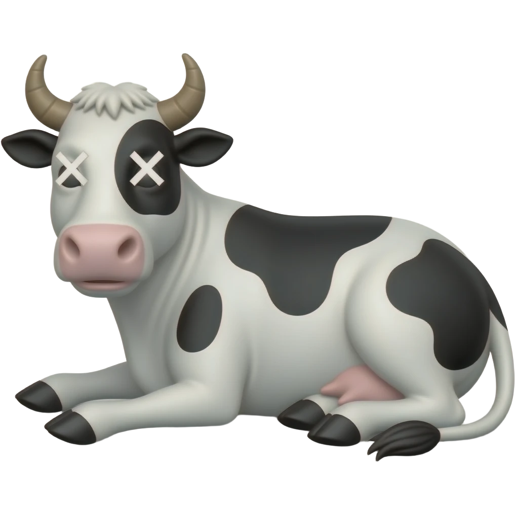 vaca muy muy flaca con equis en los ojos acostada en el piso emoji