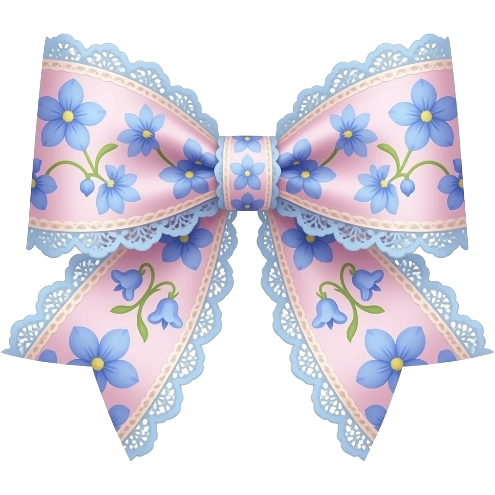 light pink ombre blue pastel with bluebell rococo style pattern on bow lace coquette bow emoji