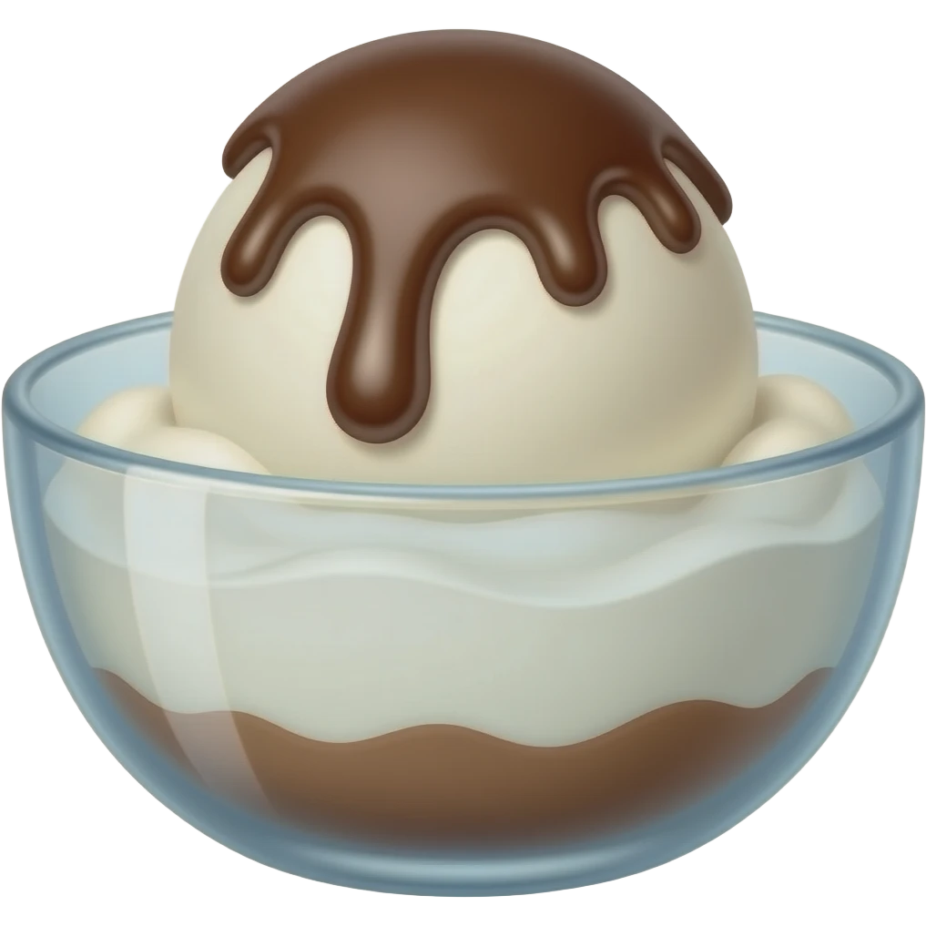 yogurt icecream with chocolate syrup in a glass bowl emoji