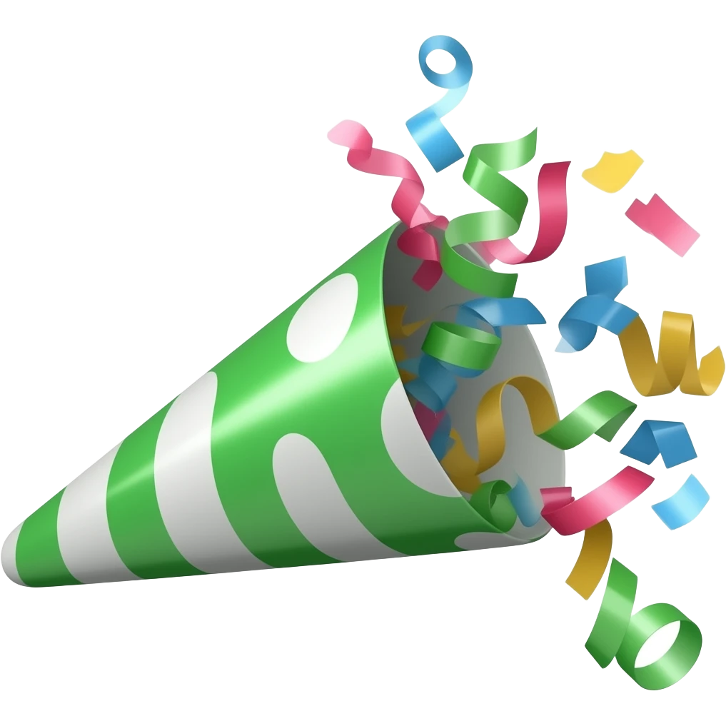 ios emoji style green party popper  with some confetti flying out from inside emoji