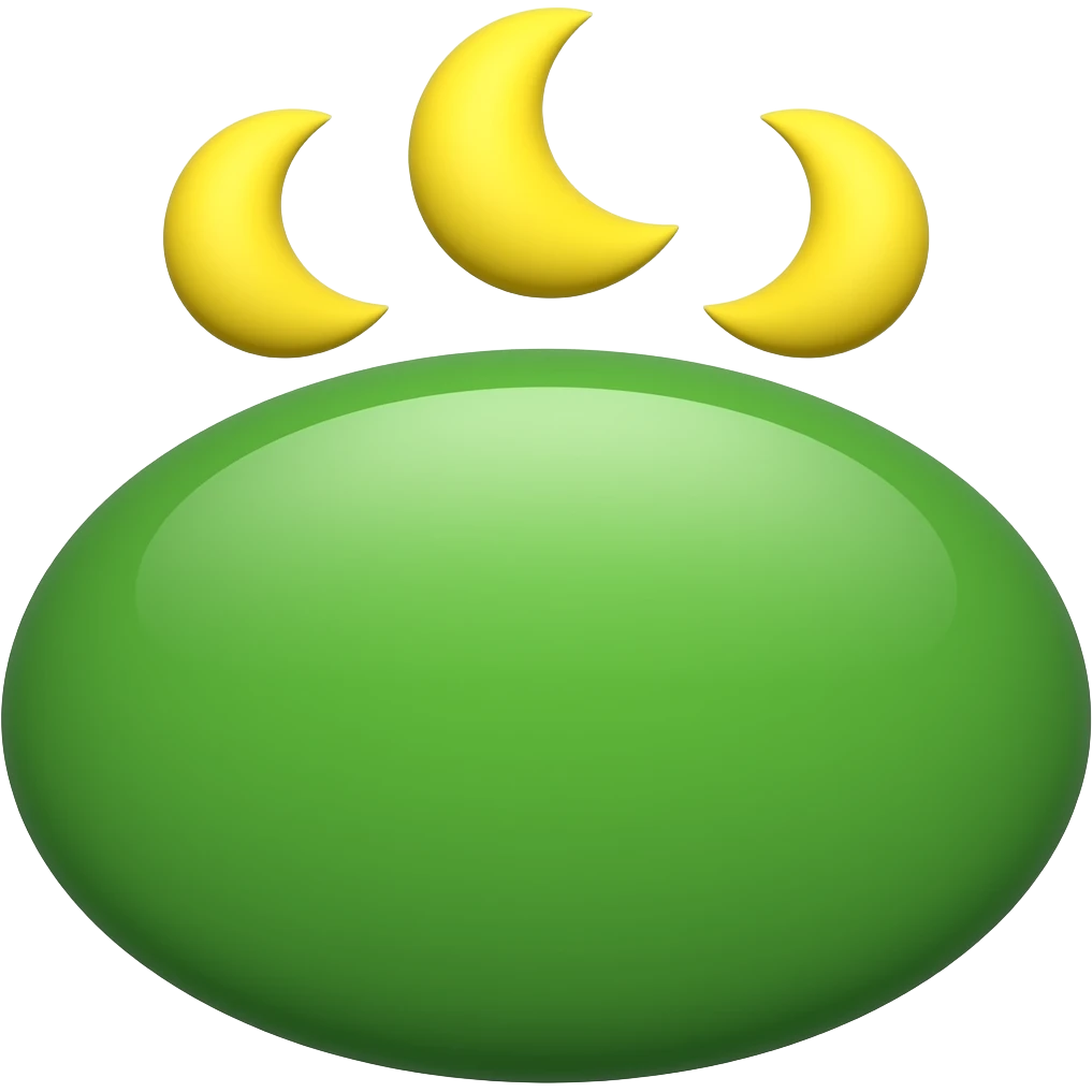 Arkası beyaz ustunde yeşil çok oval bir şey ve yeşil şeyin üstünde üc tane sarı hilal olsun emoji