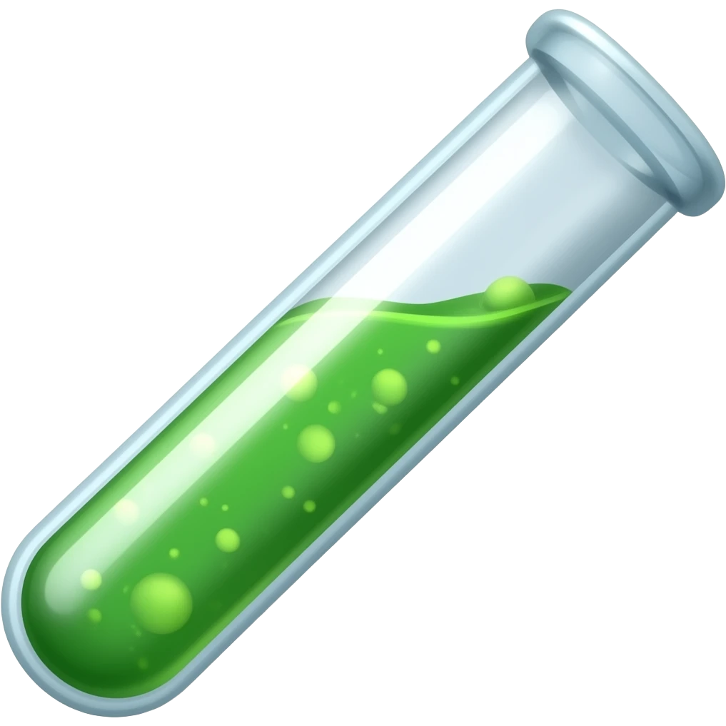 Test tube for analysis green liquid triangular shape (lying on its side) (inside the liquid is wavy with bubbles) emoji