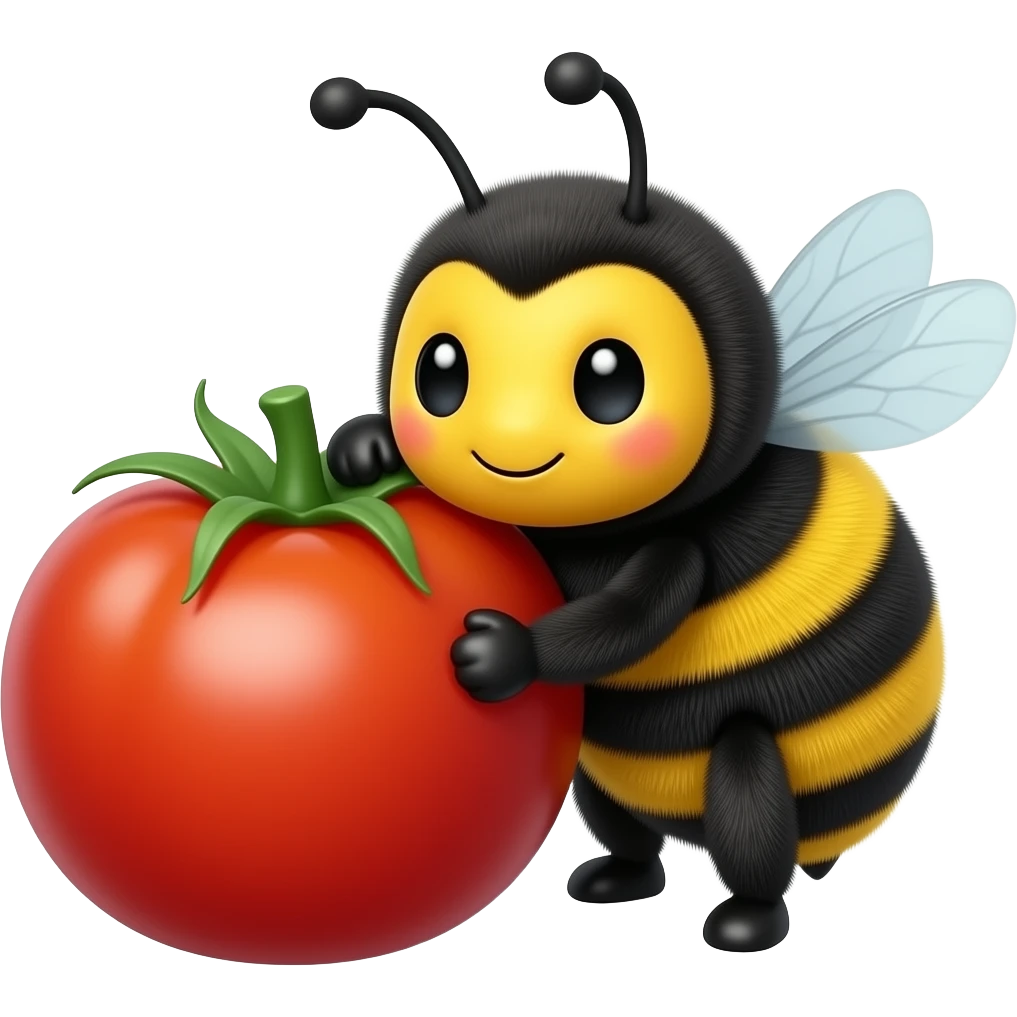 adorable bumblebee with yellow face hugging a date grape tomato emoji