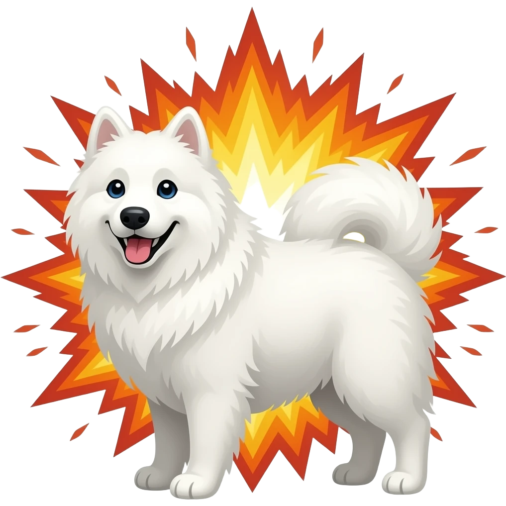 samoyed and explosion emoji