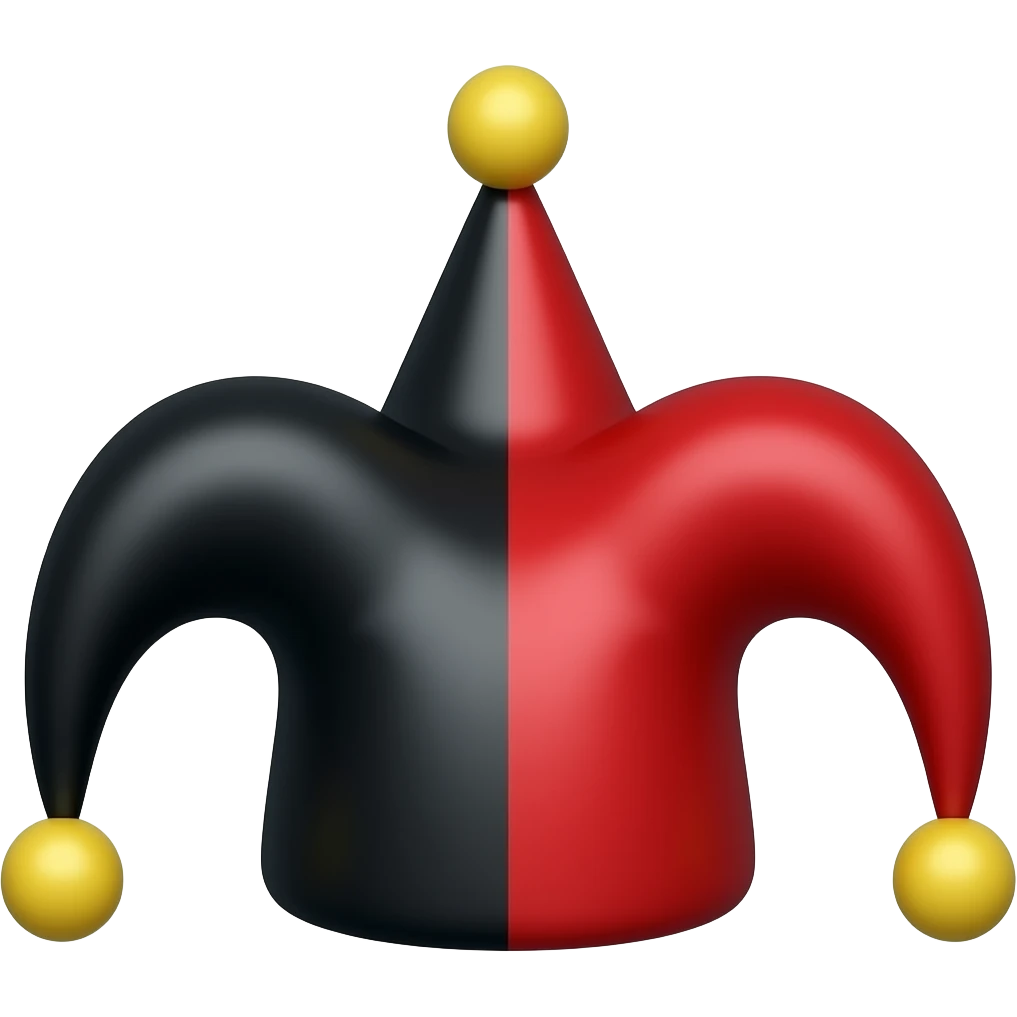 Сгенерируй мне шляпу шута красный черный цвет с тремя наконечниками emoji