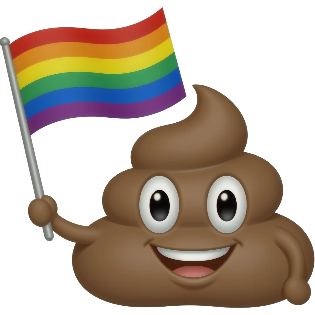 Elinde gökkuşağı bayrağı tutan kaka emoji