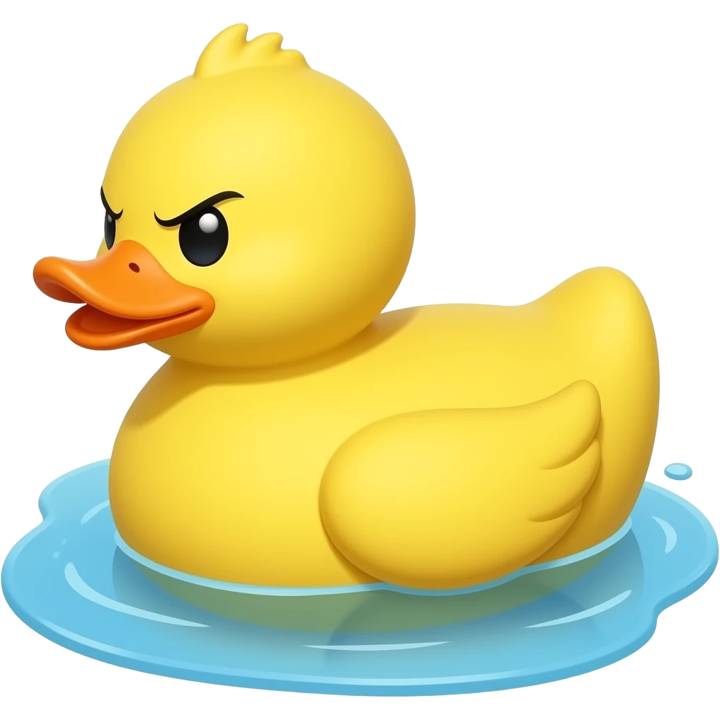 정면을 바라보며 화난 표정의 물에 뜬 오리 장난감 모양 옆 모습 전신 노랑색 얼굴은 정면 emoji