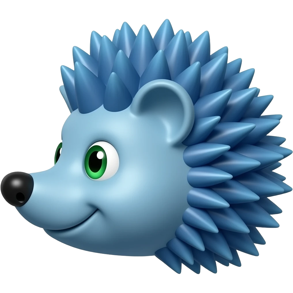 same exact classic blue hedgehog game character emoji, identical face shape, identical green eyes, identical blue spikes, identical smile, identical ears, identical skin color, identical proportions, left side profile, smooth glossy 3D render, emoji style, only camera angle changes emoji