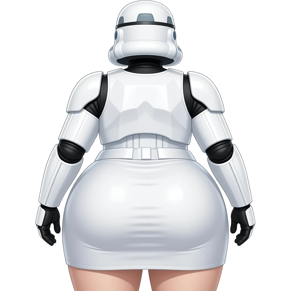 White skinned Anime extremely fat big booty a white female creature cosplaying battle droid showing back her buttocks with her tight fabric white dress with white skin emoji