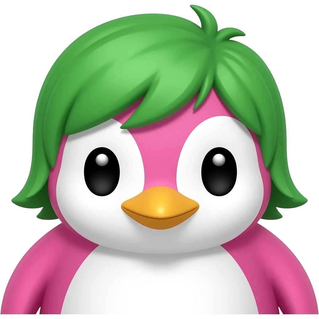 pink penguin with green hair just face emoji