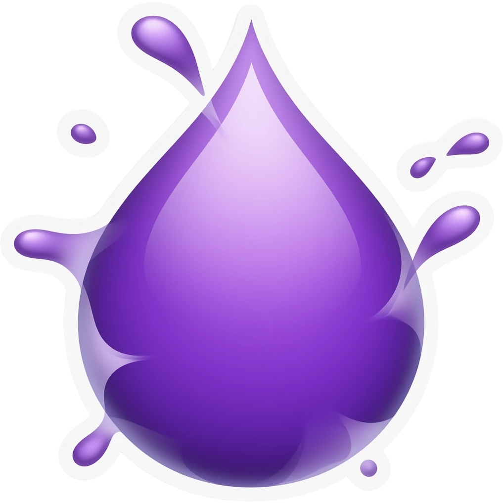 фиолетовый splash/blob-стикер, капля emoji