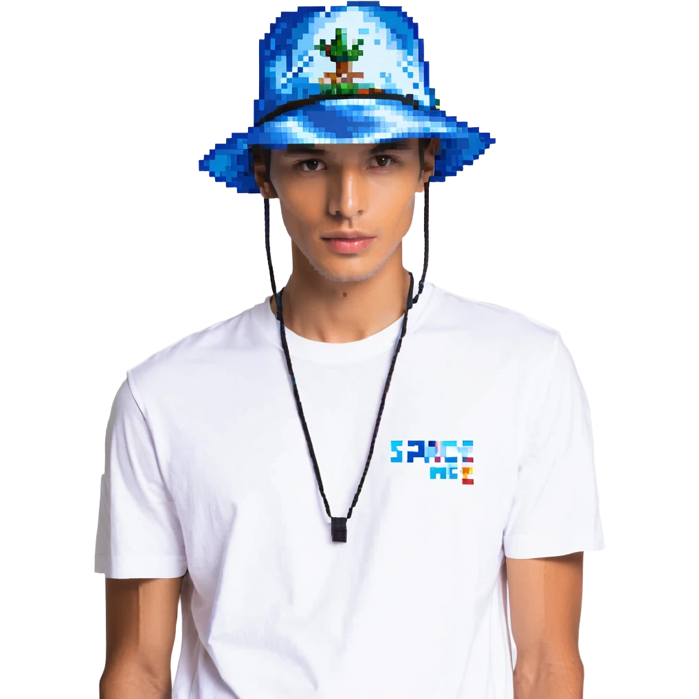 Синяя спортивная панамка со шнурком и надписью SPACEME, no background emoji