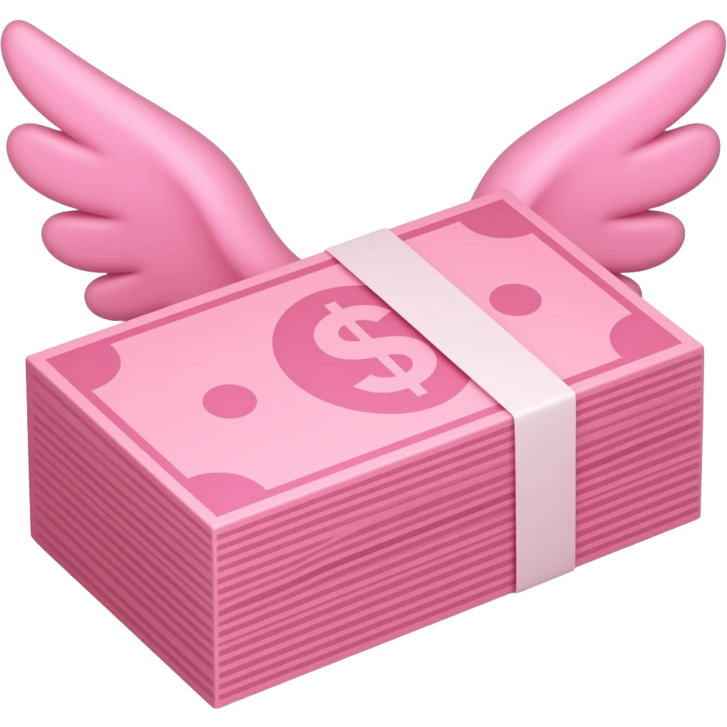 pink stack of cash with pink wings emoji