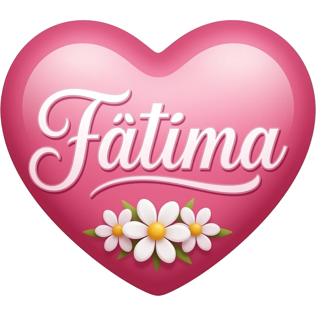 Coração cor pink com flores no meio o nome Fátima letra linda emoji