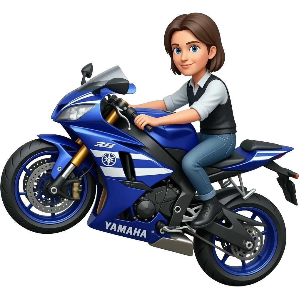 Uma Yamaha r6 com um boneco sentado a diger bom  dia a levanatar a roda da frente emoji