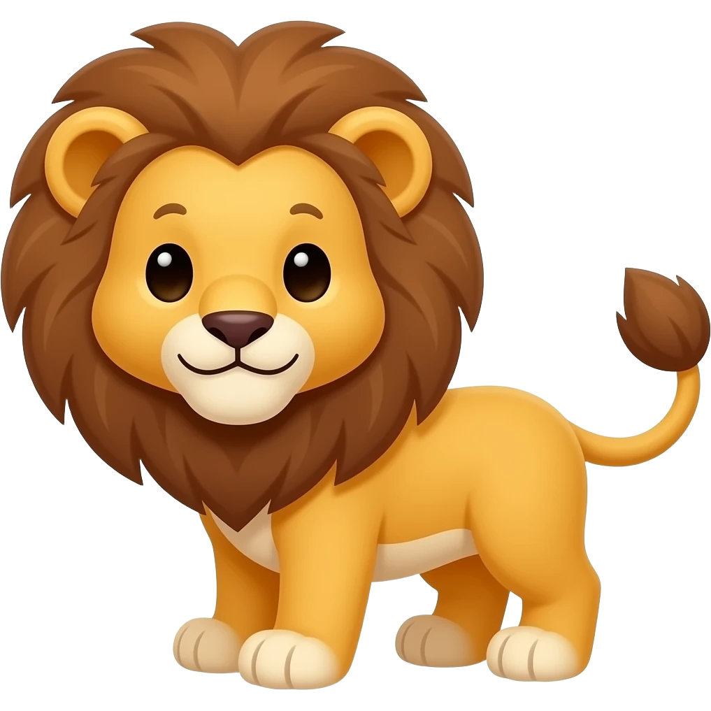 Cute cartoon lion cub with a calm neutral smile, mouth closed, kind eyes, kawaii style, children's illustration, white background, 2D cartoon. emoji