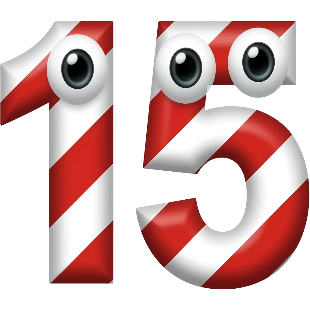 A  red and white striped 15 with two eyes emoji