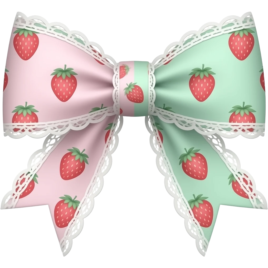 pattern strawberry light pink & light green on bow lace coquette bow emoji