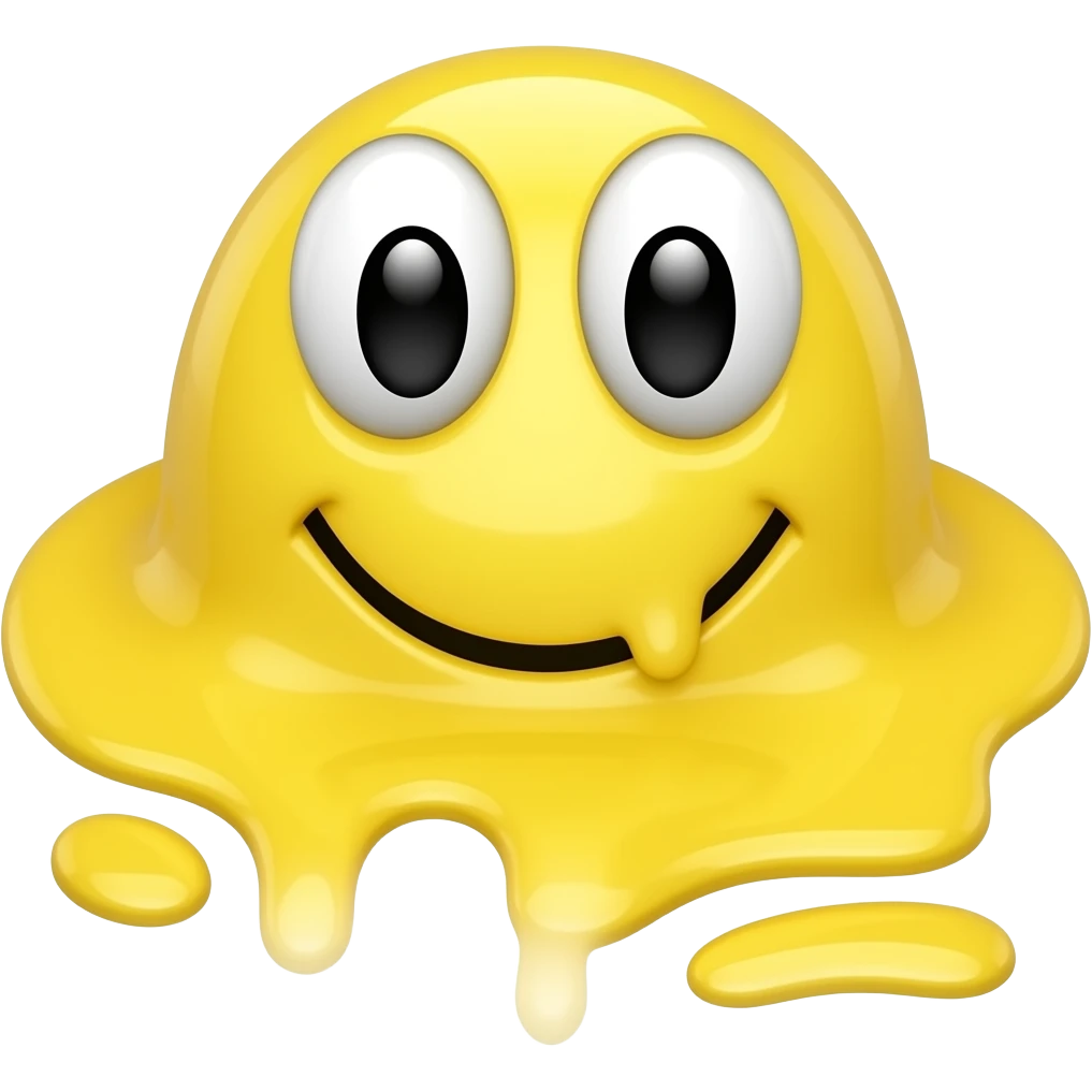 Make a smiley face emoji. Its melted into a puddle of yellow liquid. 2 eyeballs is on the puddle emoji