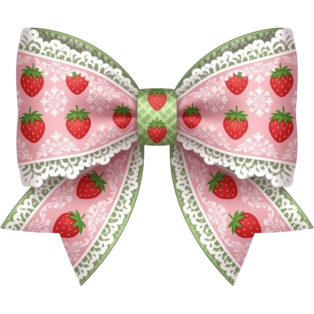 pink and green with strawberry rococo pattern on bow lace coquette bow emoji
