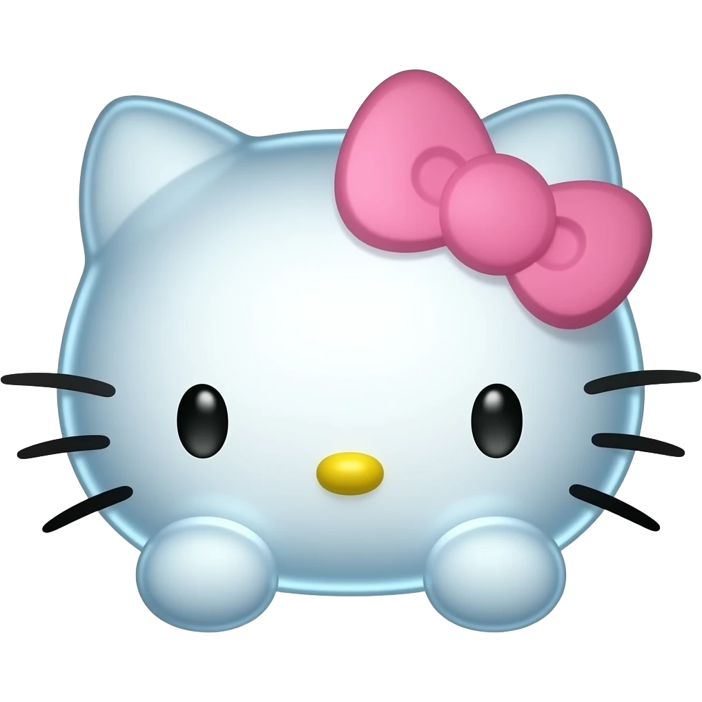 Glowing clear colored glass hello Kitty head with front paws emoji