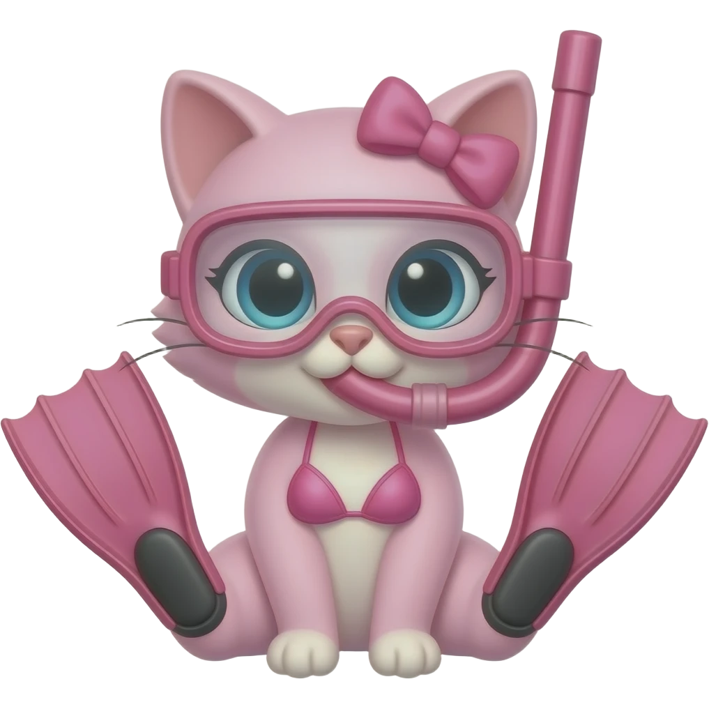 pink anthro cat with a pink bow on the head pink snorkel a pink flippers and a pink bikini emoji