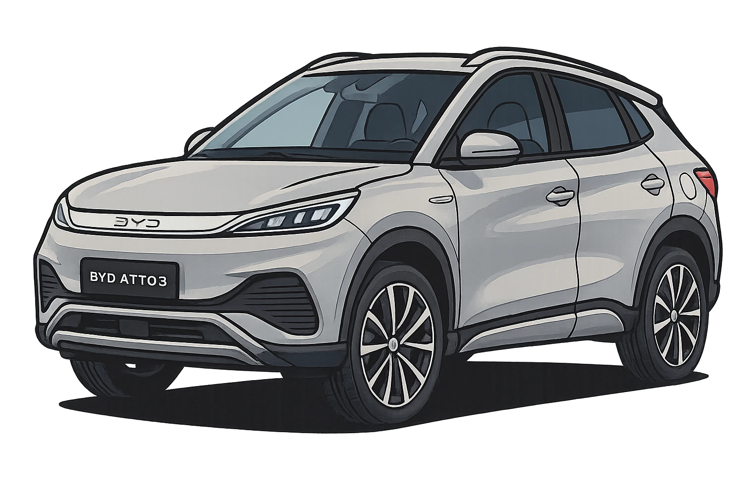 Изометрическая модель машины BYD, слегка мультяшная стилистика, прозрачный фон emoji