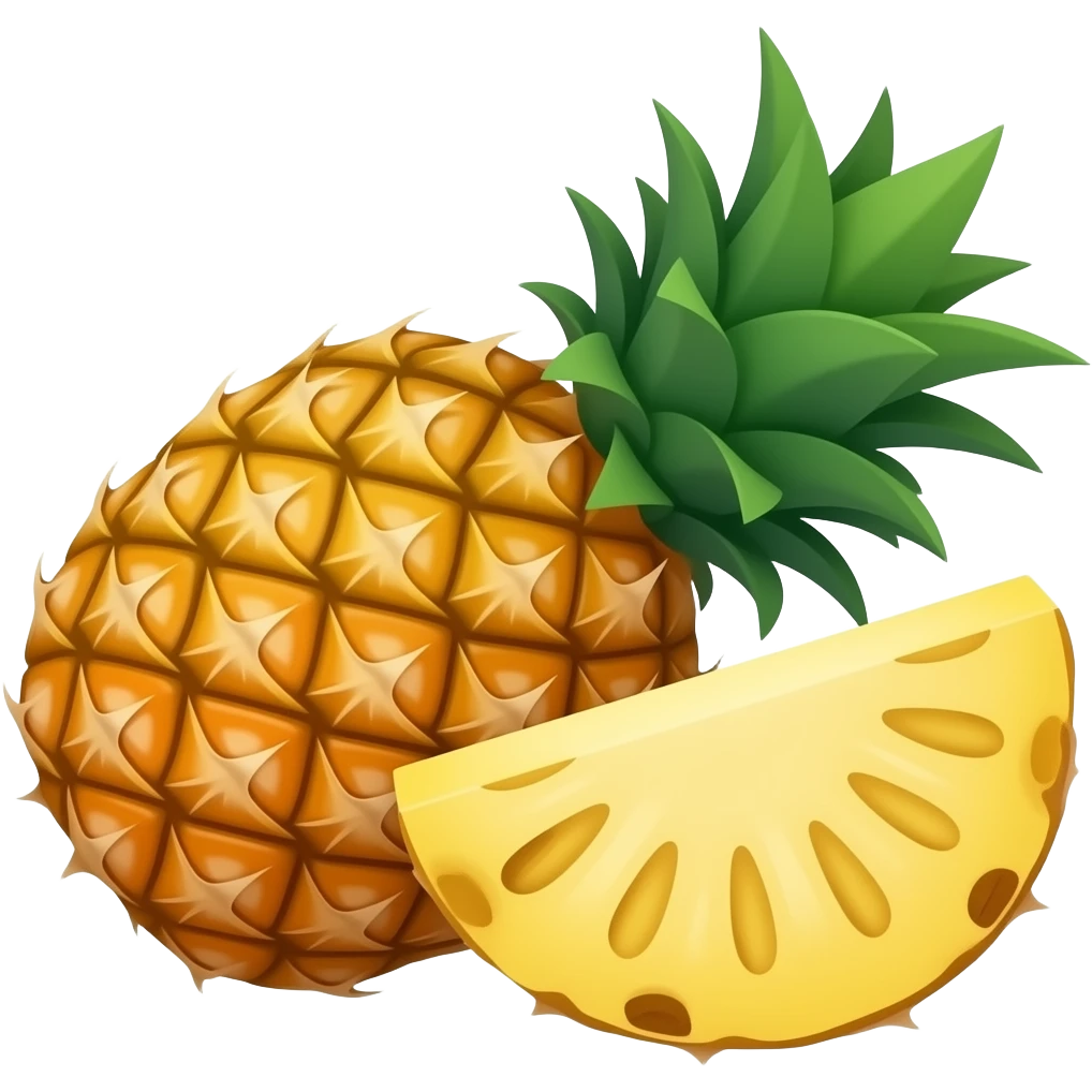 Create high-quality glossy emojis with a vibrant modern style.Make the emojis look premium, shiny, and eye-catching with bright highlights, smooth gradients, soft reflections, and glowing details.  pineaplle emoji emoji