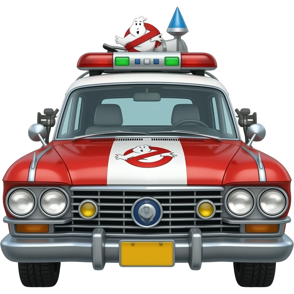 ecto 1 ghostbusters ambulance iconic car, hyper real, highly detailed emoji