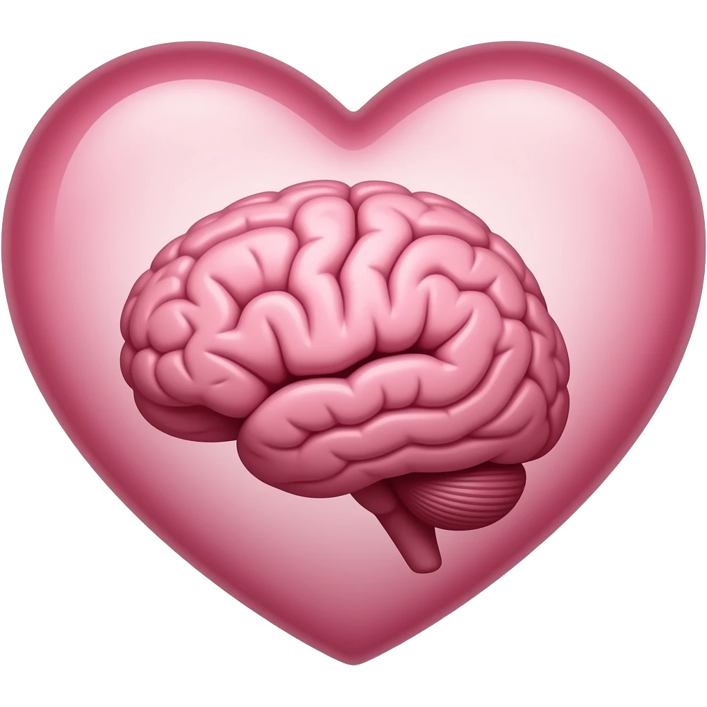 make a hand writing on a heart with a brain emoji