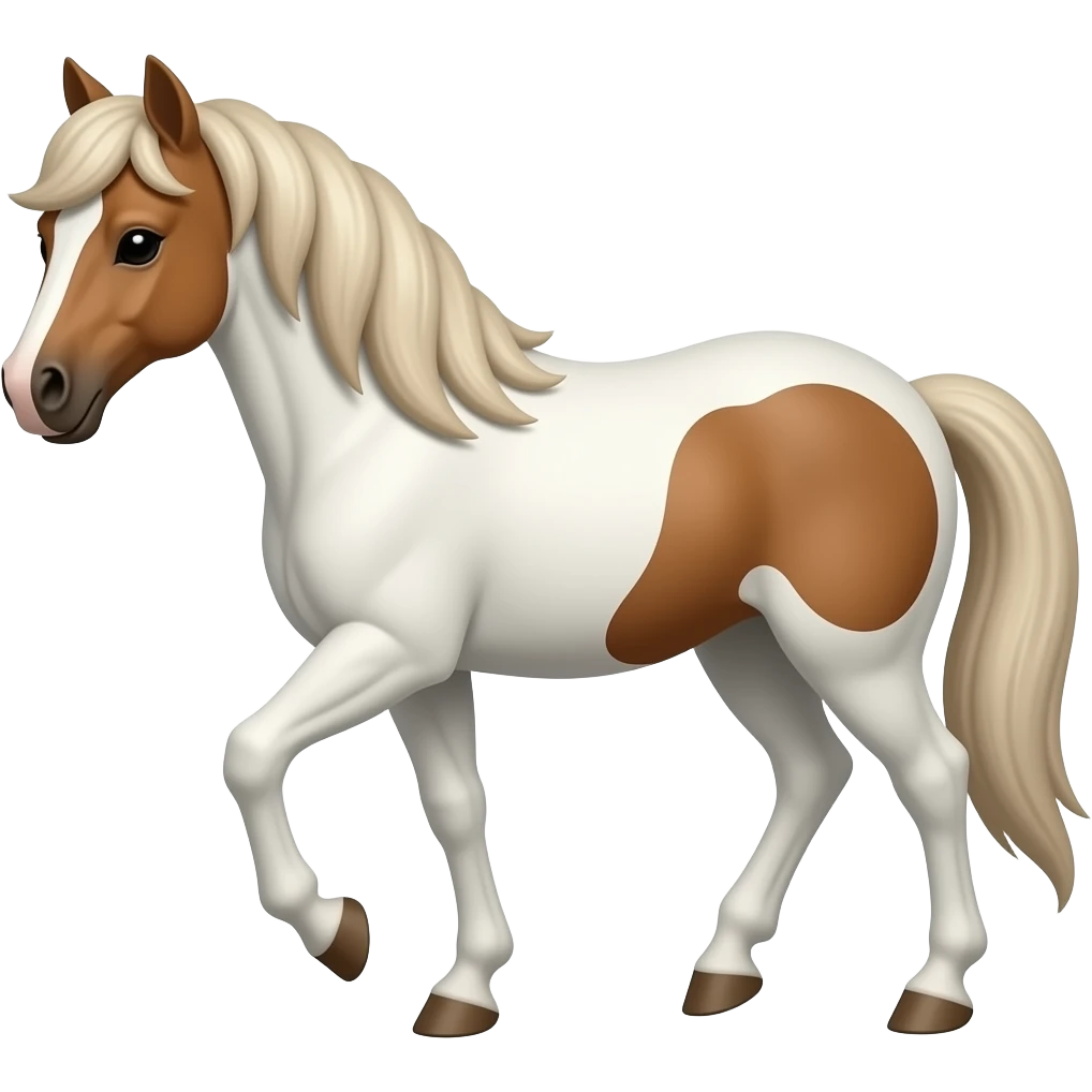 Caballo andando blanco y marron altura pony con melenita emoji