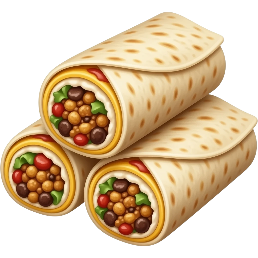 3 Breakfast burritos stacked 2 on bottom and 1 on top. emoji