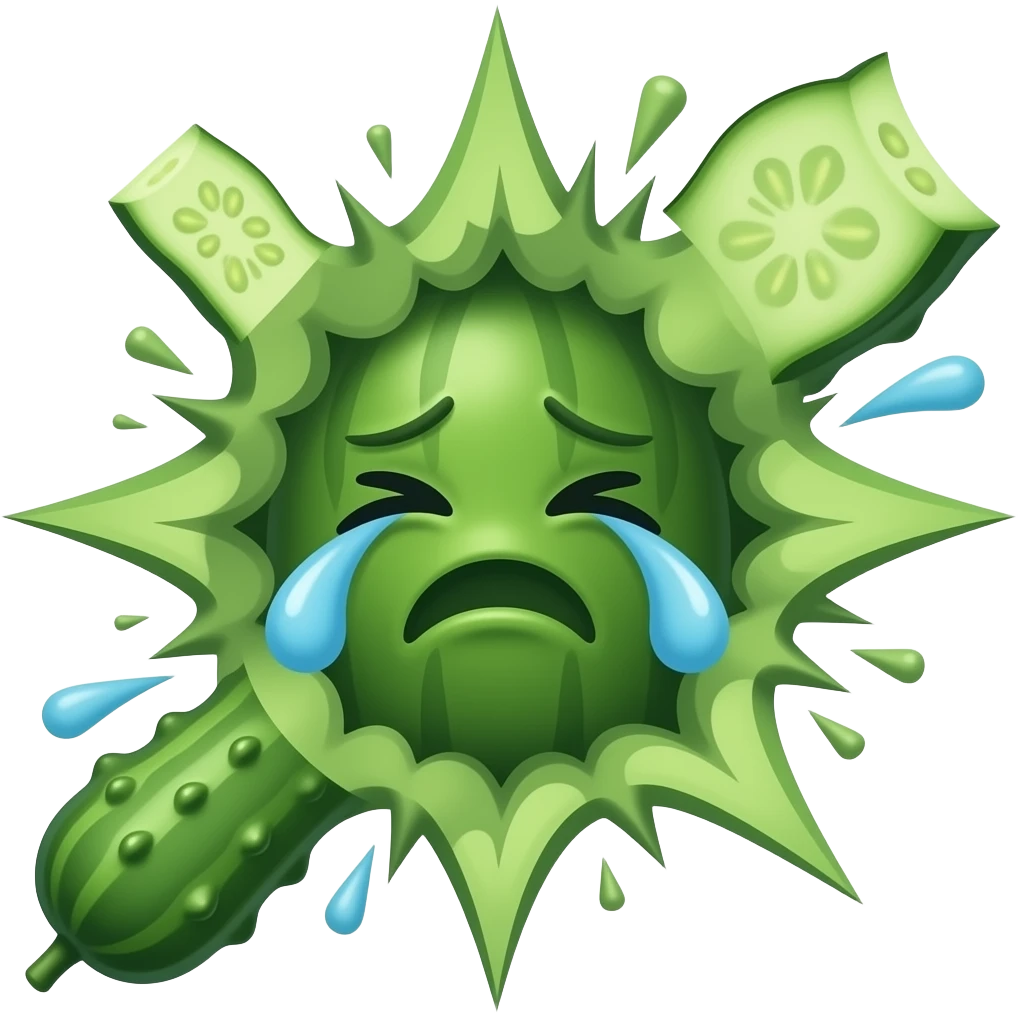 A cucumber exploding from crying emoji