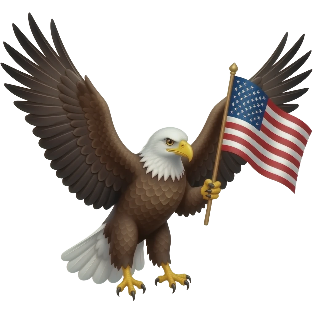 Bald eagle holding a US flag with their wing emoji