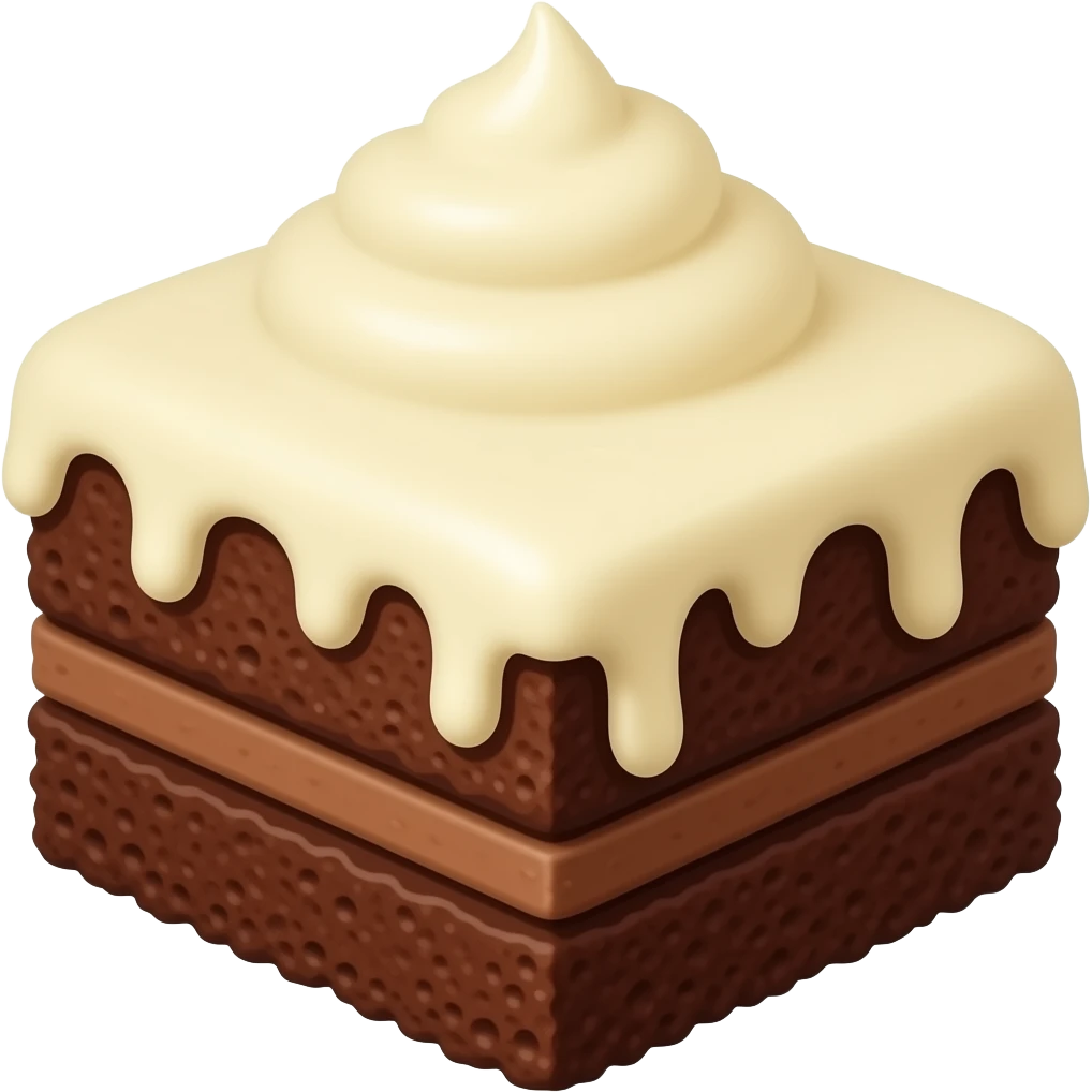Brownie with white frosting drizzling emoji
