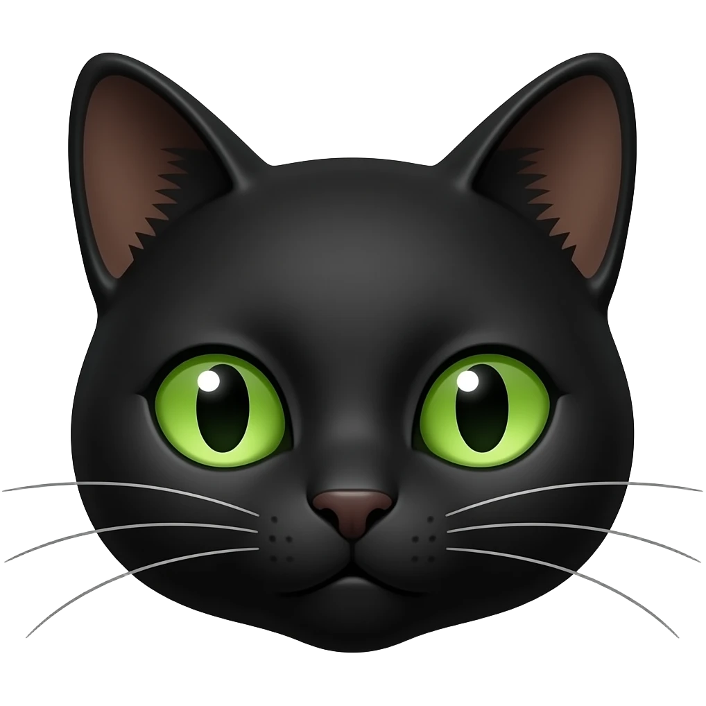 cat face with really dark black face and green eyes, no whiskers, freckles emoji