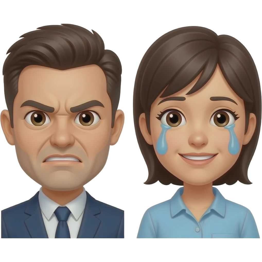 화난 표정, 반가워 하는 표정, 우는 표정의 이모지를 만들어 주세요 emoji