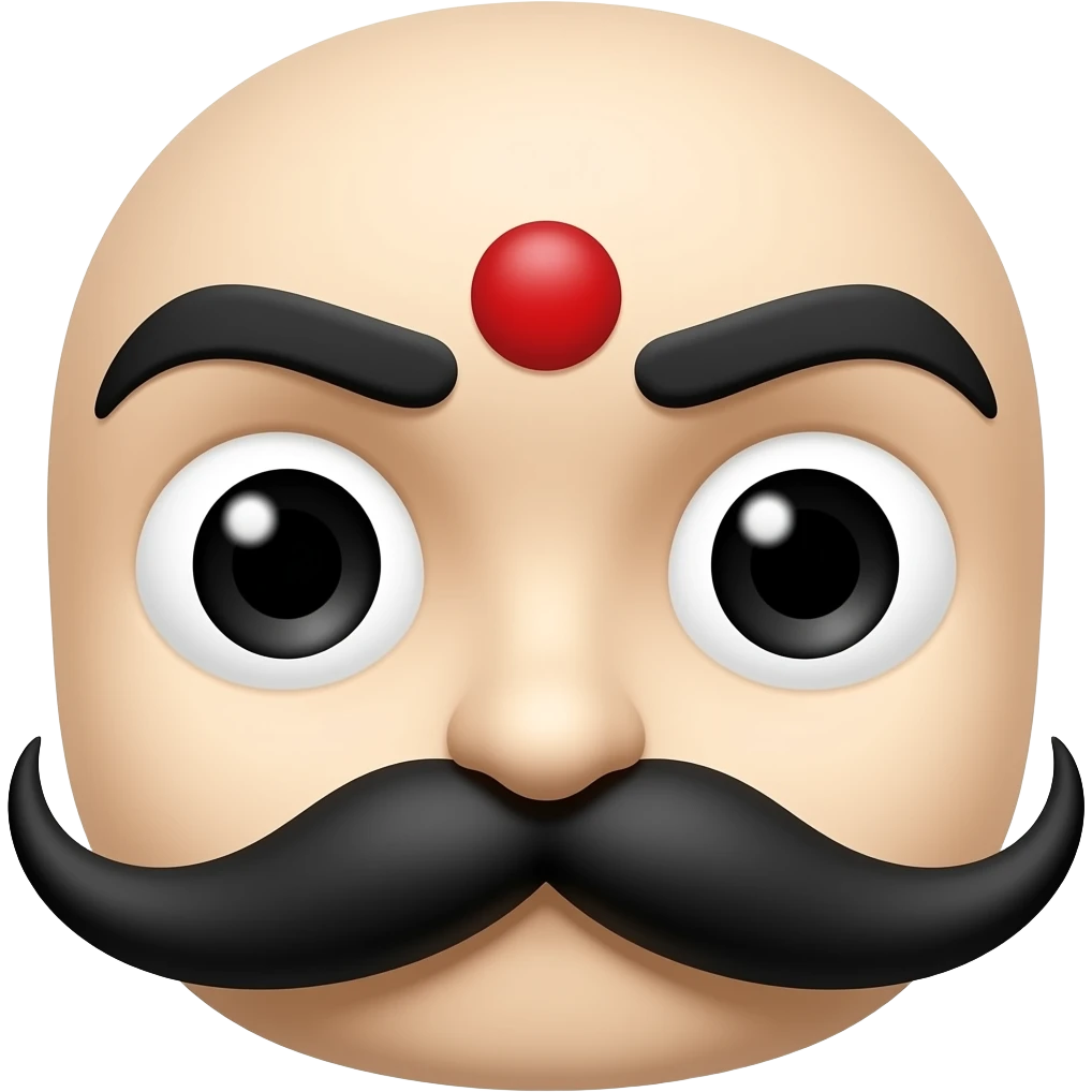 In a white background no person is needed just black eyebrows,red bindi and moustache emoji