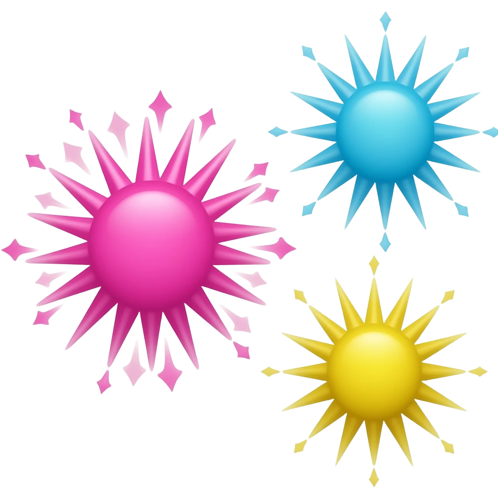 three sparkles pink blue and yellow emoji