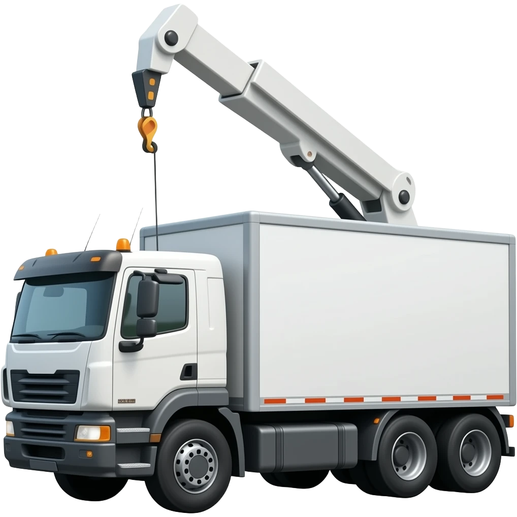 white construction material delivery truck with hiab emoji