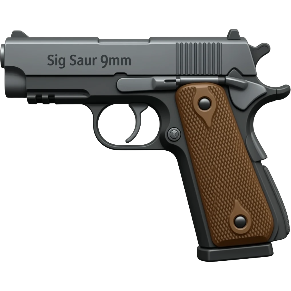 Make the sig saur 9mm pistol and add the name "Sig Saur 9mm" on the barrel . Make the name darker.   Make a red dot scope on the gun. emoji