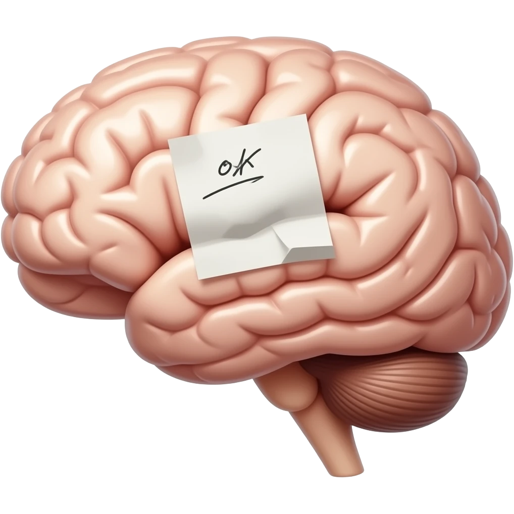 make a brain. on the brain can you make a piece of paper with small cursive writings on it emoji
