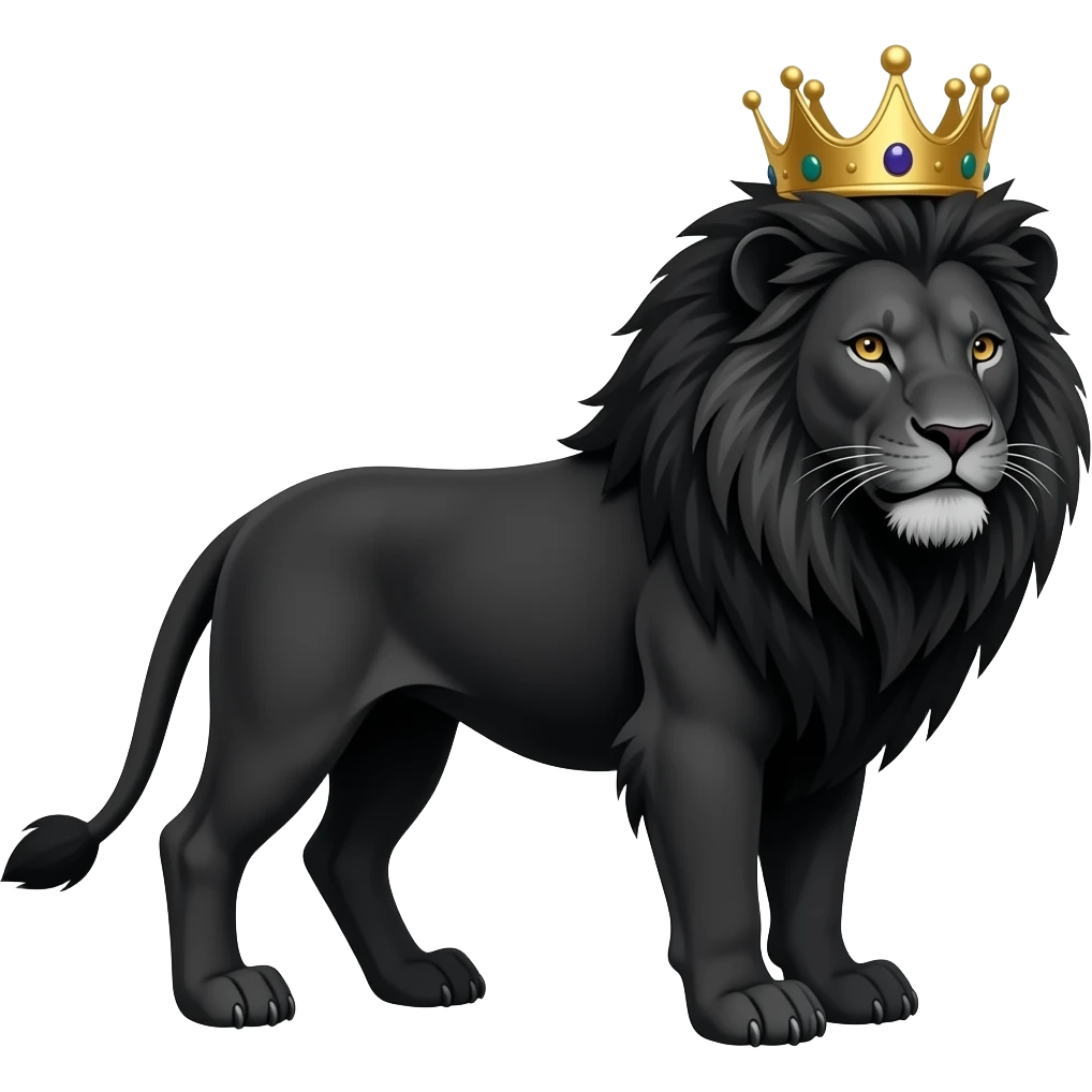 crea un leon de color negro con una corona emoji