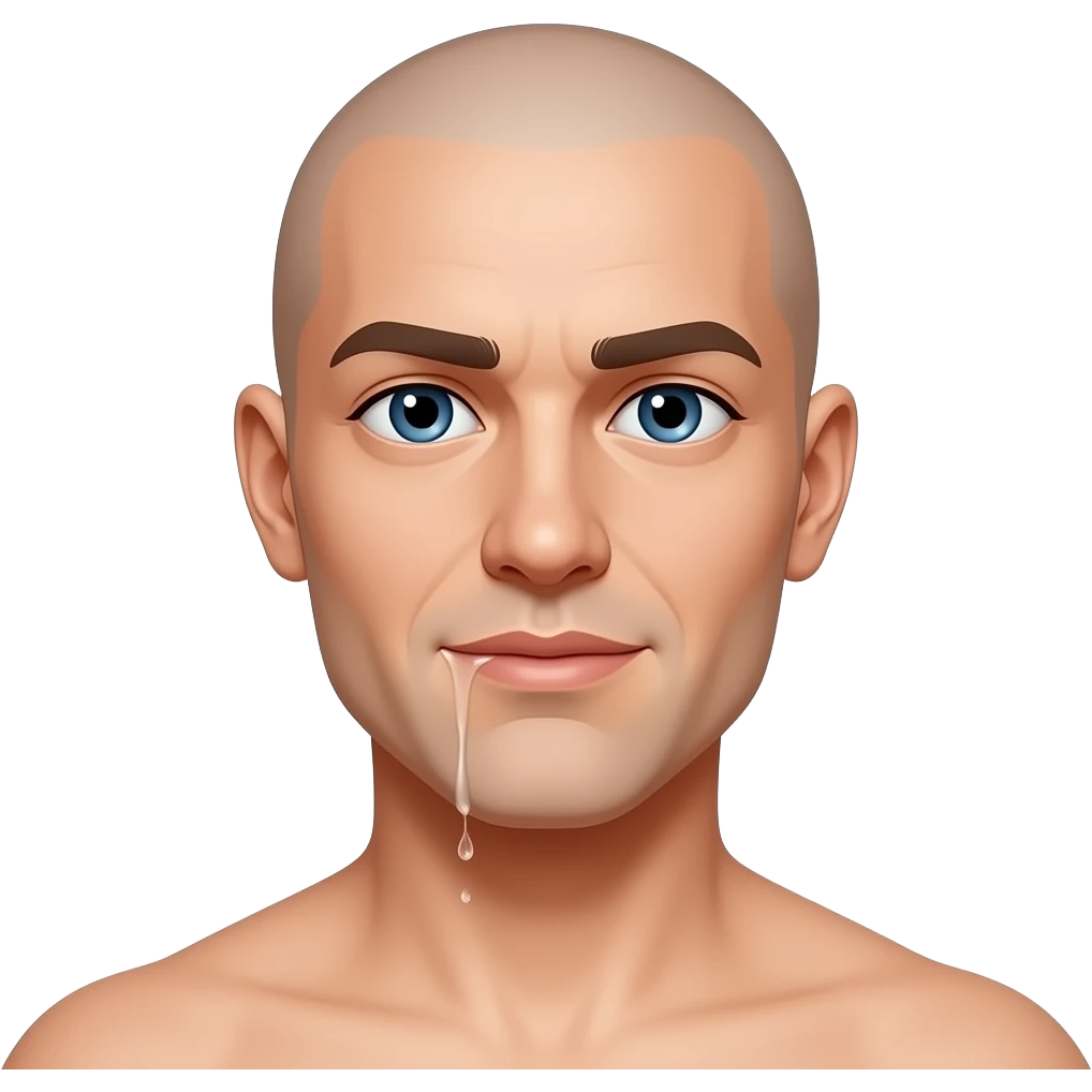 Completely Bald man dripping wet chin emoji