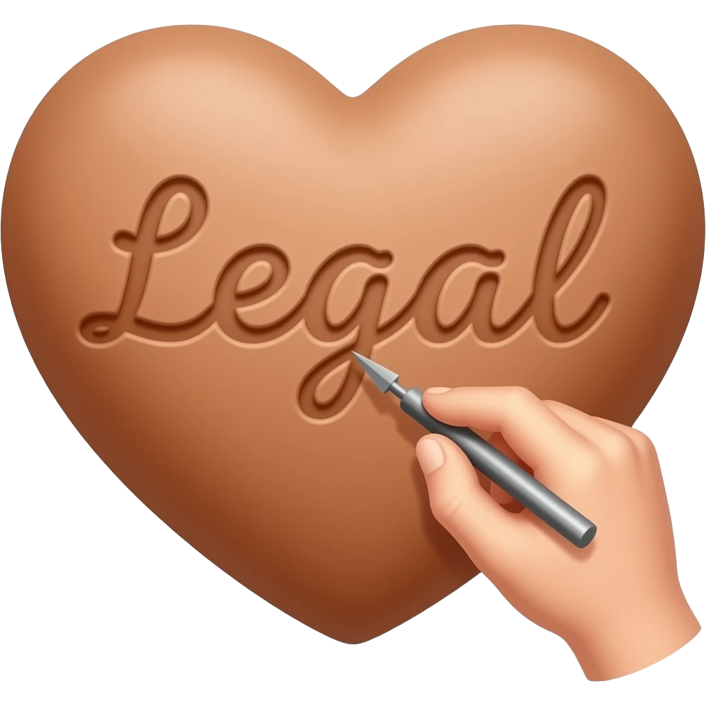 Make me a clay heart and a carver and make it look like it's writing law onto the heart emoji