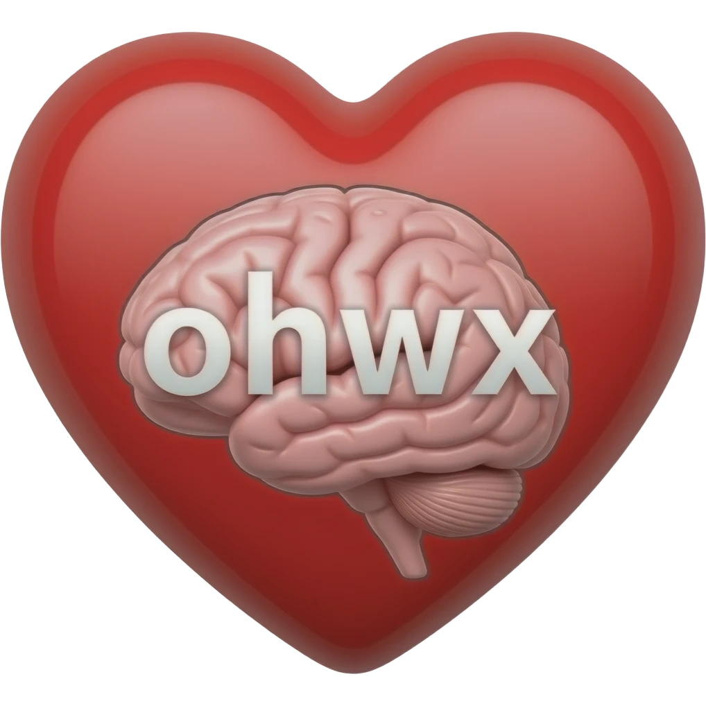 Make an emoji with a heart with a mind and things written on them emoji