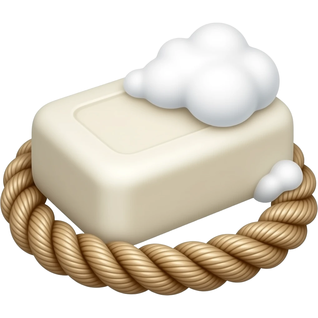 bar of soap on a rope with suds coming off the soap emoji