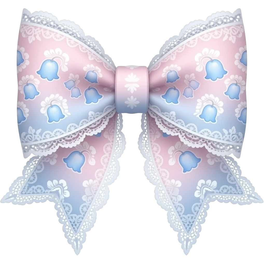 light pink ombre blue pastel with bluebell rococo style pattern on bow lace coquette bow emoji